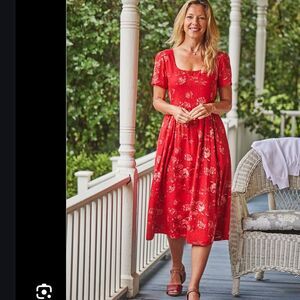 April Cornell Francesca Tea Dress Short Sleeve Rose Cottagecore Floral Dress W1